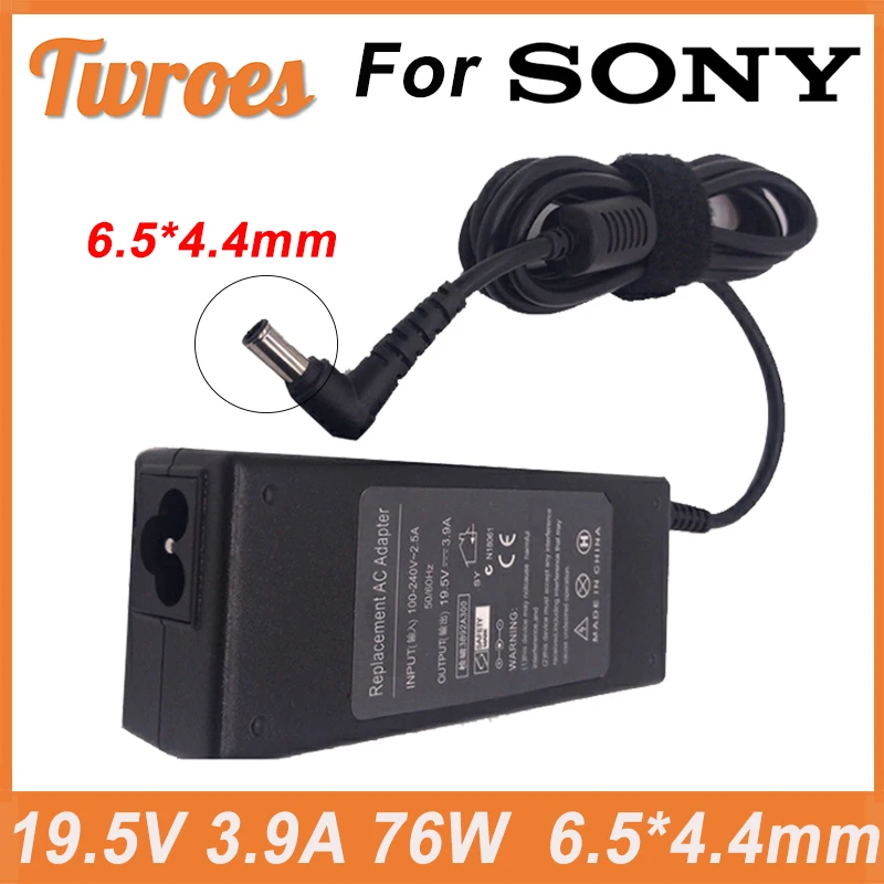 

Laptop Adapter 19.5V 3.9A 76W 6.5*4.4mm Charger AC Notebook For Sony VGP-AC19V37 AC19V33 VGN-NW265F PCG-394L VGN-FZ150E/B Power