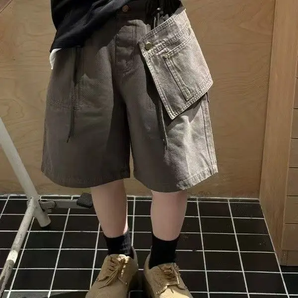 Boys Cargo Mid Length Shorts Military Green Wash Cotton Kids Shorts 2026 Summer Detachable Stylish