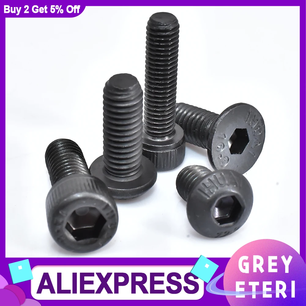 15-100PCS Carbon Steel Hexagon Socket Screws Countersunk /Round / Cup Head Black Hex Socket Machine Bolt  Screw  M2 M2.5 M3 M4