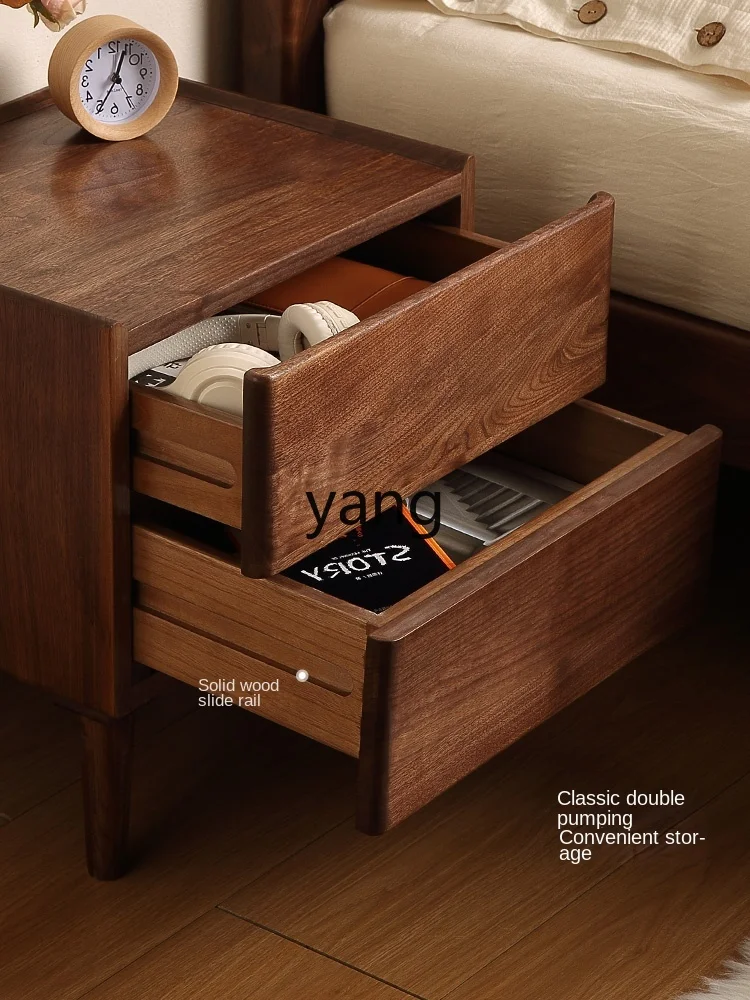 CX Solid Wood Bedside Table Double Drawer Storage Bed Side Cabinet