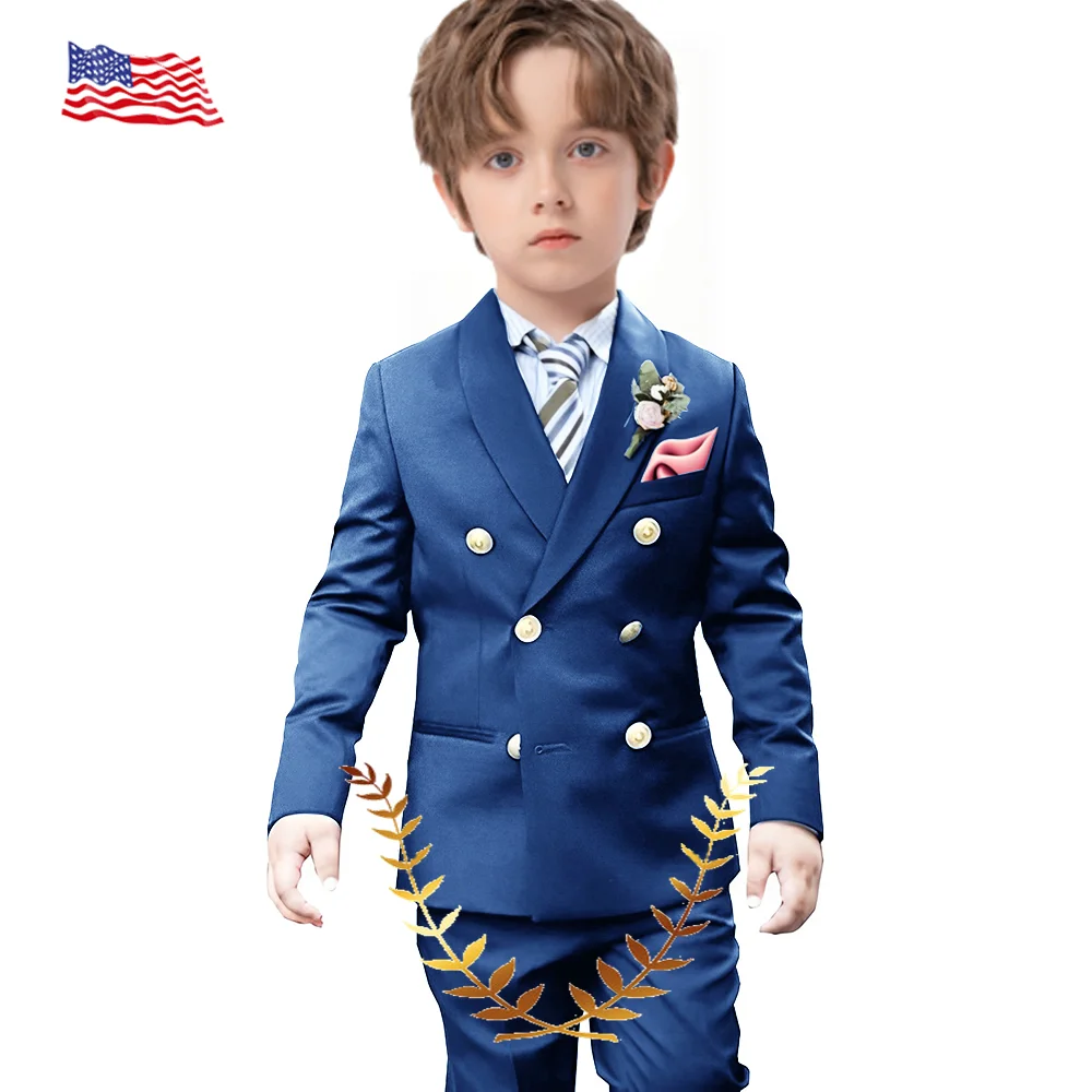 

Formal Boys Suit Double Breasted Jacket Pants 2 Piece Set Kids Wedding Tuxedo 2-16 Years Child Slim Fit Outfit Clothes