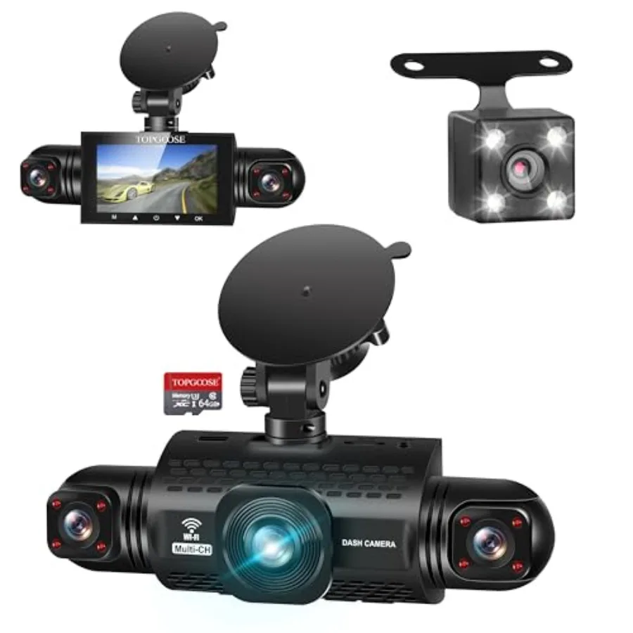 4 Channel Dash Cam for Cars: 360 View, 2K Front/Rear/Left/Right, 5G WiFi APP Control, 64GB SD Card, G-Sensor, Night Vision, 24H