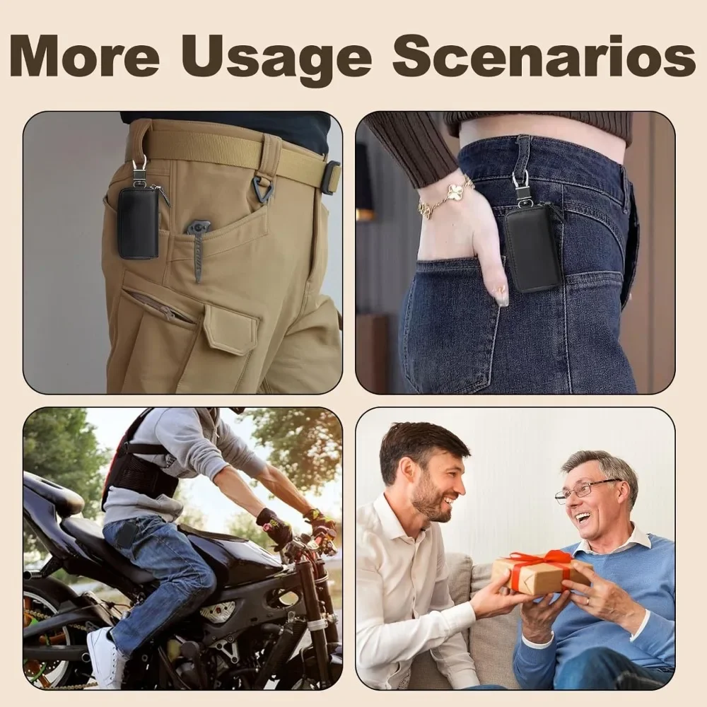 Premium Leder-Schlüsseletui, Universeller Autoschlüsselhalter, Schlüsselanhänger-Etui mit Reißverschluss für Männer und Frauen – Detail 7