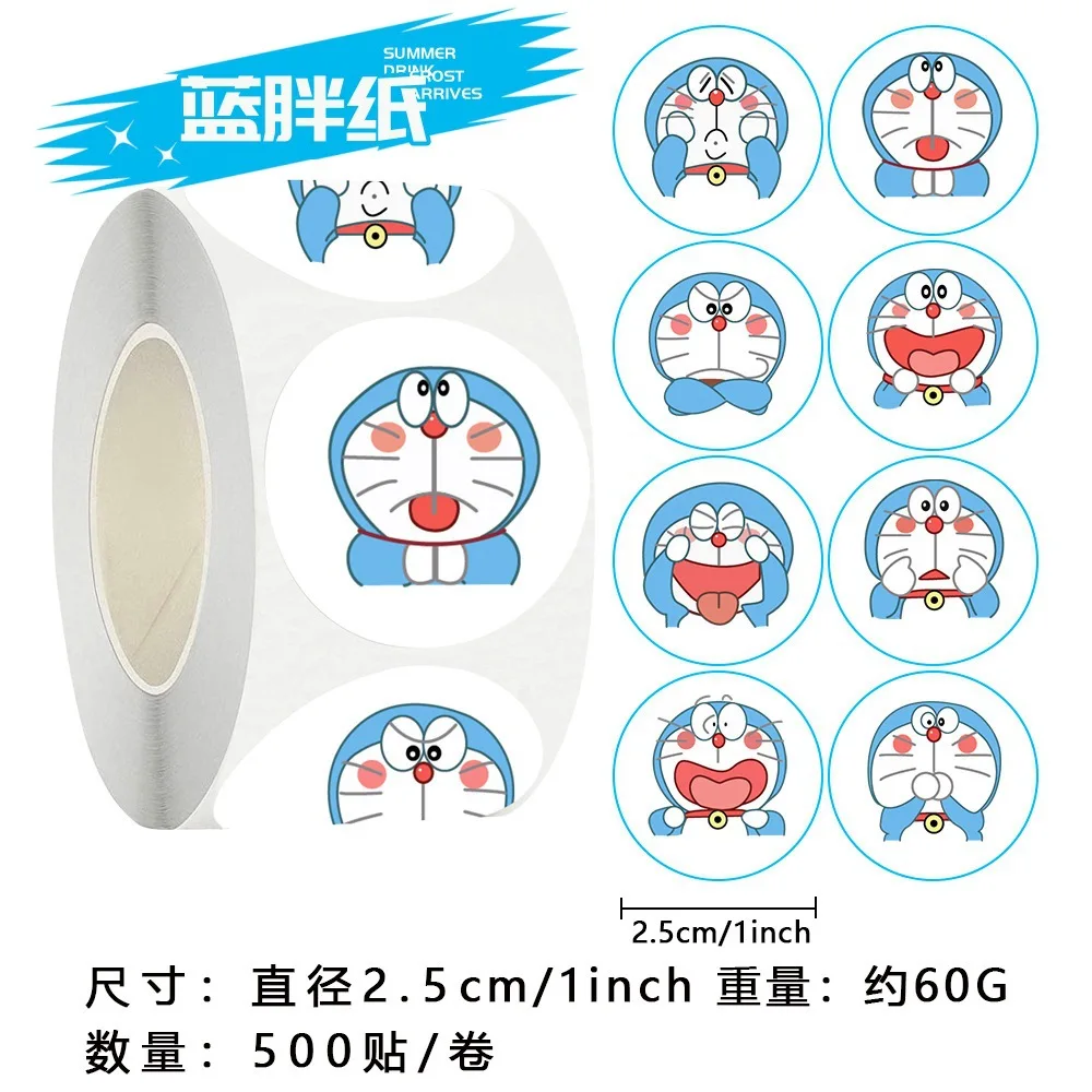 

500 Stickers/roll of Popular Doraemon Cute Cartoon Decoration Account Stickers Sealing Spot Wholesale Y2k Fashion Toys Anime