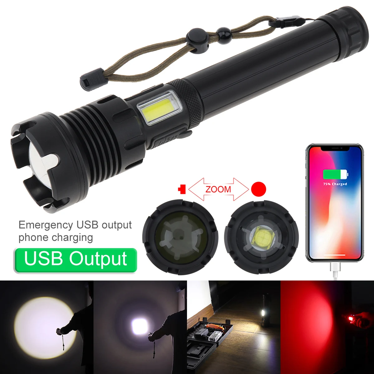 

Ультрамощный охотничий фонарь XHP90.2 SecurityIng, фонарь с 7 режимами светильник заряжаемый USB, светодиодный фонарь с фокусировкой для кемпинга/охоты