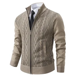 2023 Autumn New Men's Cardigan Stand Neck Sweater Jacquard Coat Thickened Warm Casual Knitwear Trendy Sweaters Coat Zipper