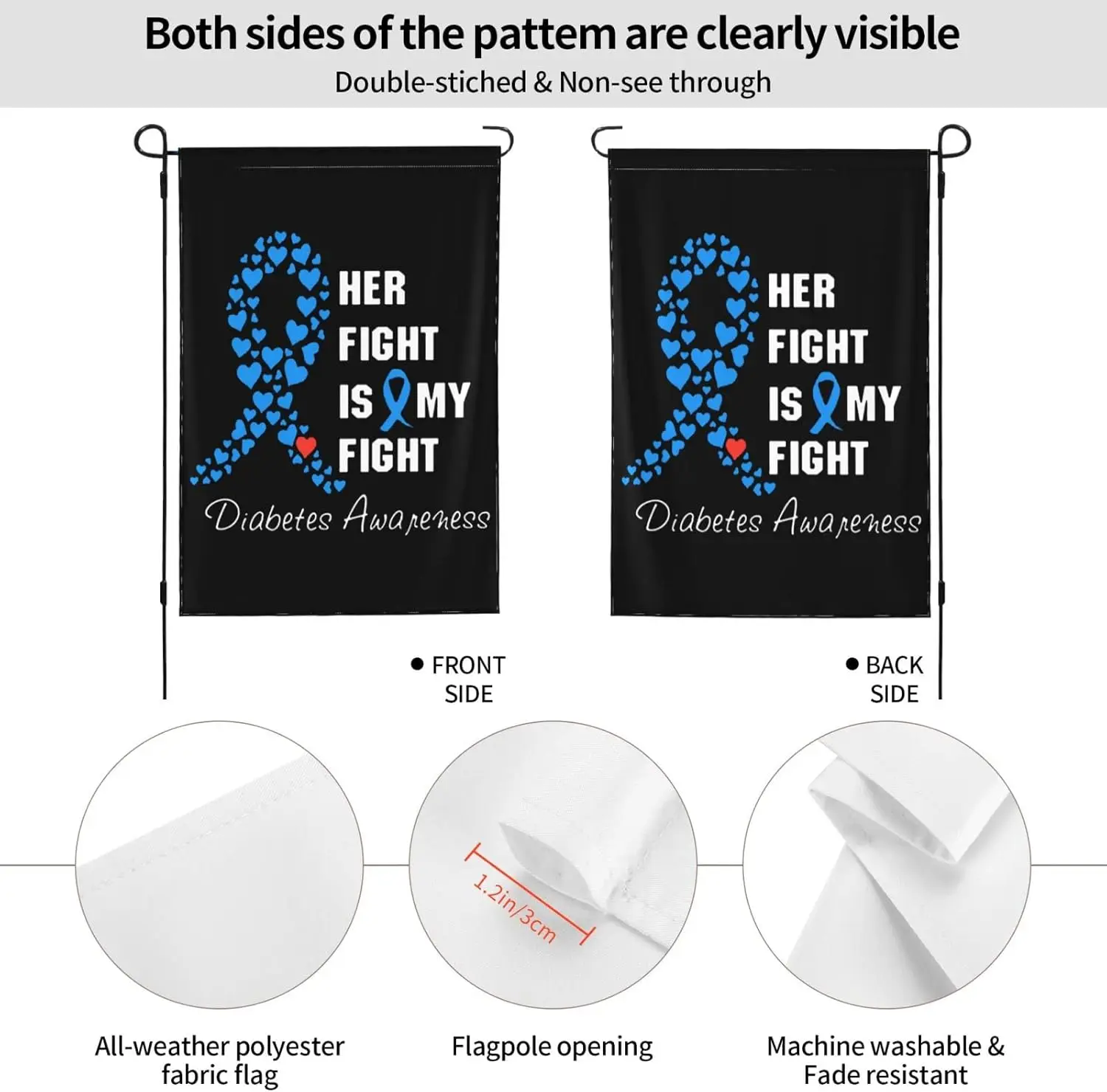 His-Fight-Is-Our-Fight-Diabetes-Awareness Garden Flags 12 X 18 Inch Small Yard Flag Double Sided Banner For Holiday Outdoor Deco