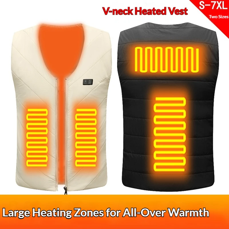 V Neck Heated Vest for Men Women 4 Heating Zones Dual Control Smart Thermostat USB Electric Heating Waistcoat Winter Outdoor
