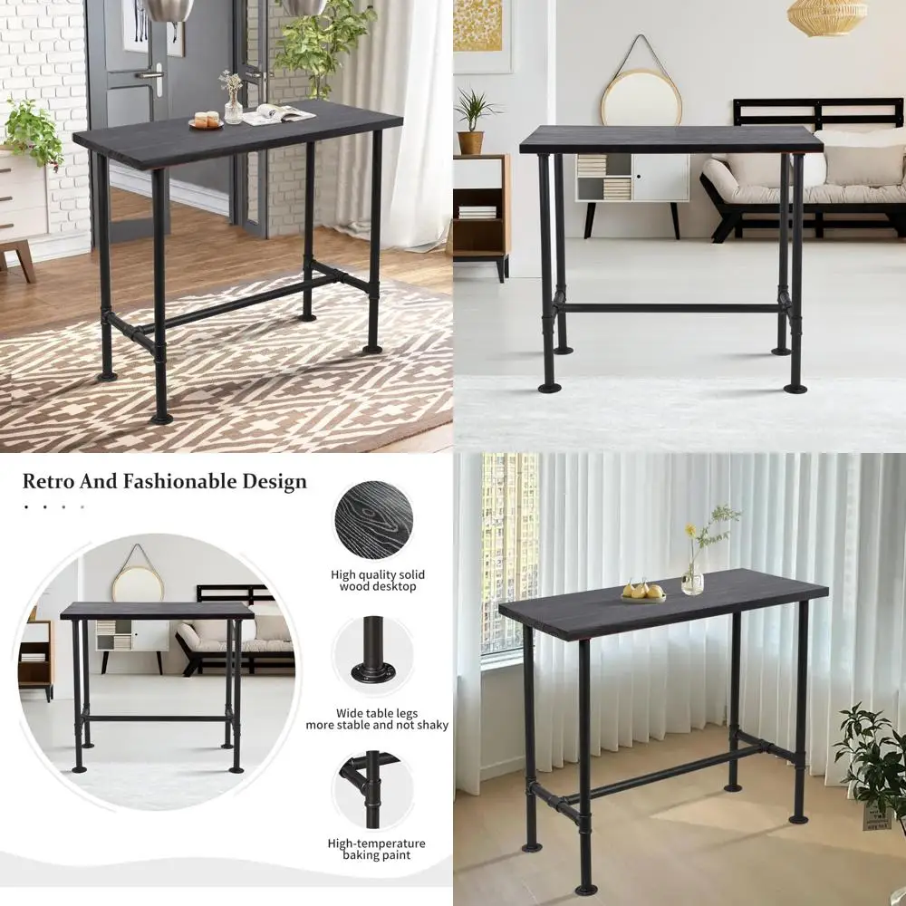 Industrial Style Bar Table with Rustic Pipe Design, Suitable for Kitchen, Dining, Office, and Computer Desk Use, Accommodates 4-