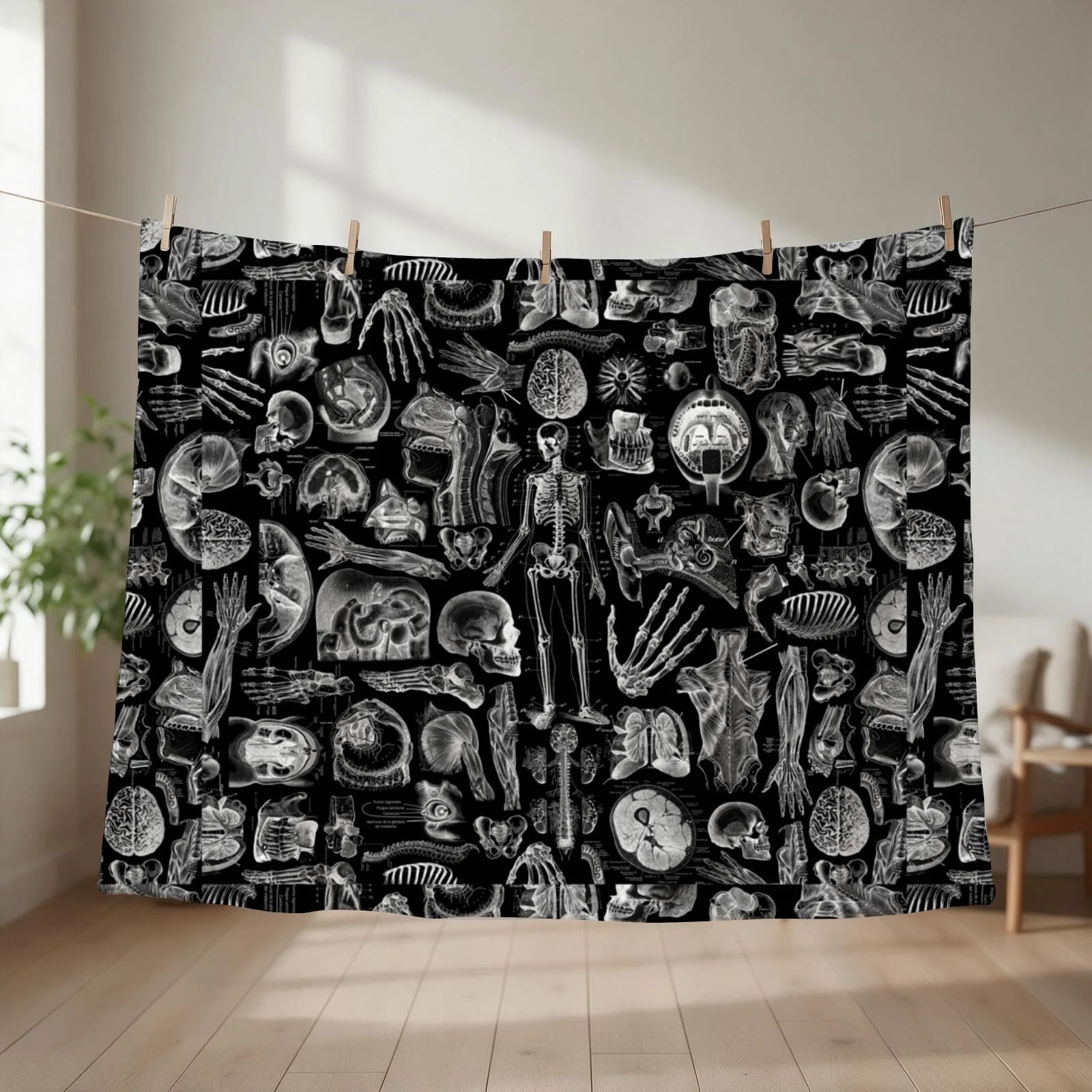 Human Anatomy Black Print Throw Blanket couch cozy soft plush fuzzy picnic outdoor blanket