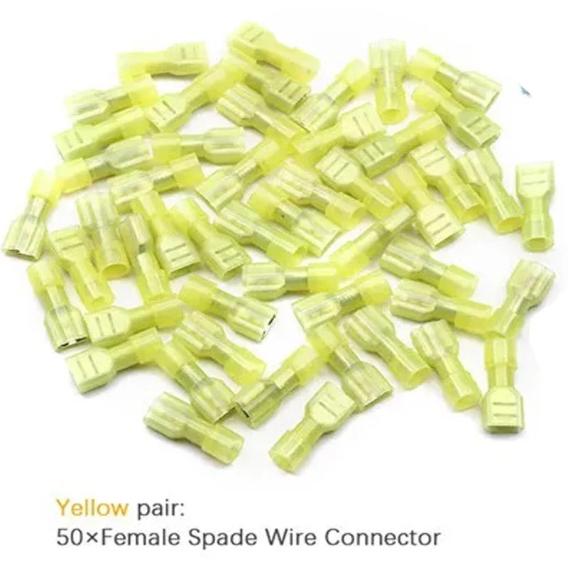 10/20/30/50/100pcs Nylon Female Cable Wire Connector FDFN5.5-250 Brass Insulated Spade Terminal 12-10 AWG Wire Connector