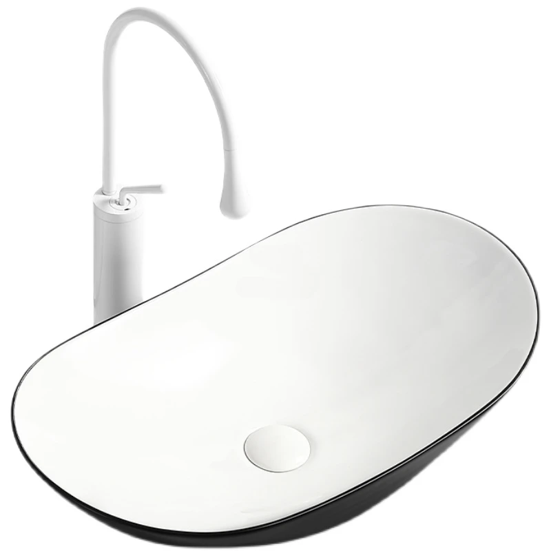 Nordic Minimalist Bathroom Sinks Creative Matte Color Oval Countertop Basin Home Bathroom Basin Light Luxury Ceramic Washbasin