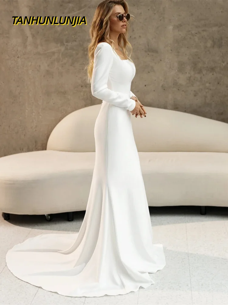 فساتين زفاف بأزرار مخصصة وأكمام طويلة تناسب فستان زفاف العروس الريفية مصنوع حسب الطلب فيستدو دي نوفيا للنساء