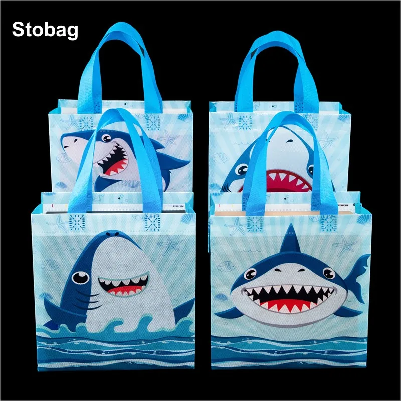 StoBag 12pcs New Cartoon Non-woven Gift Tote Bags Kids Child Fabric Package Waterproof Storage Reusable Pouch Birthday Party