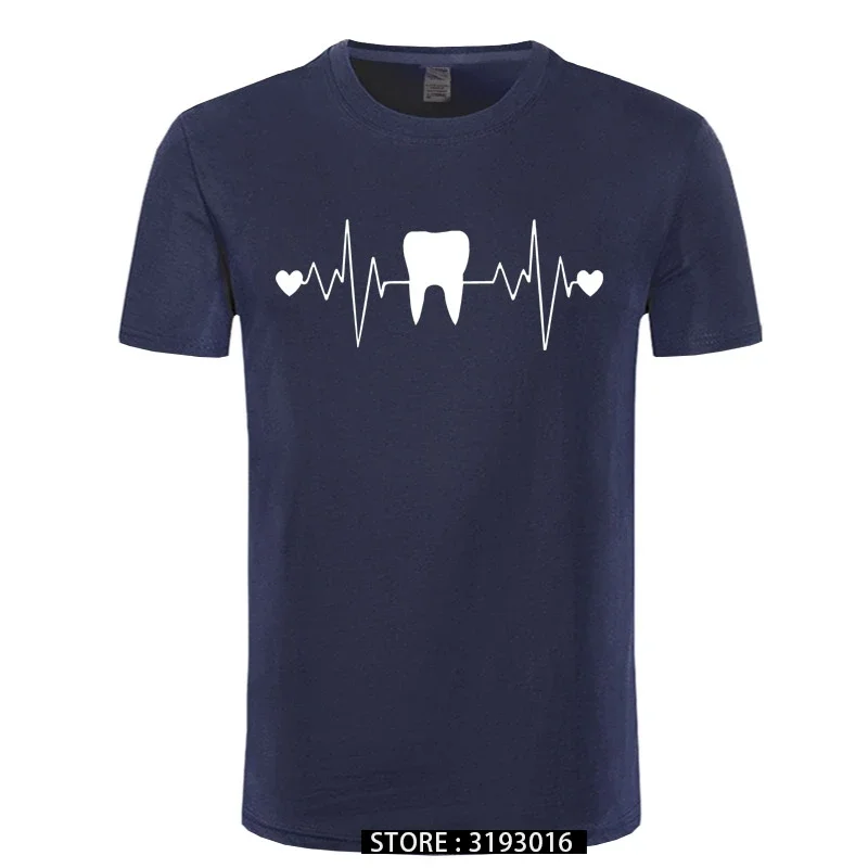 Funny Tooth Teeth Dentist Heartbeat T-shirt Men Cotton short Sleeve T Shirt Hip Hop Tees Tops Harraajuku Streetweaarr Fitness