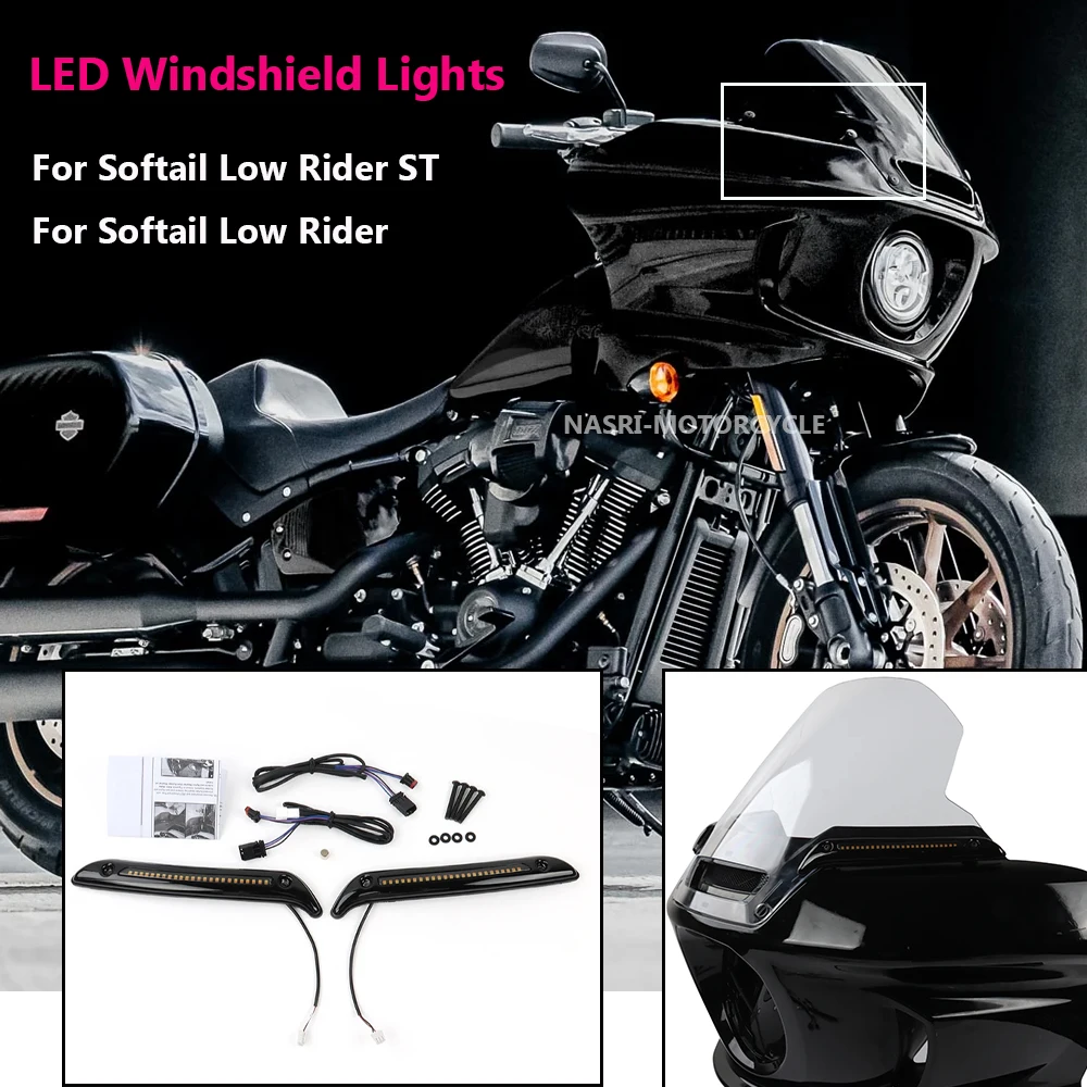 For Harley Softail Low Rider ST Motorcycle Black Tracer Windshield Decorative Lamps Daylight Running Lamps and Turn Signal Lamps