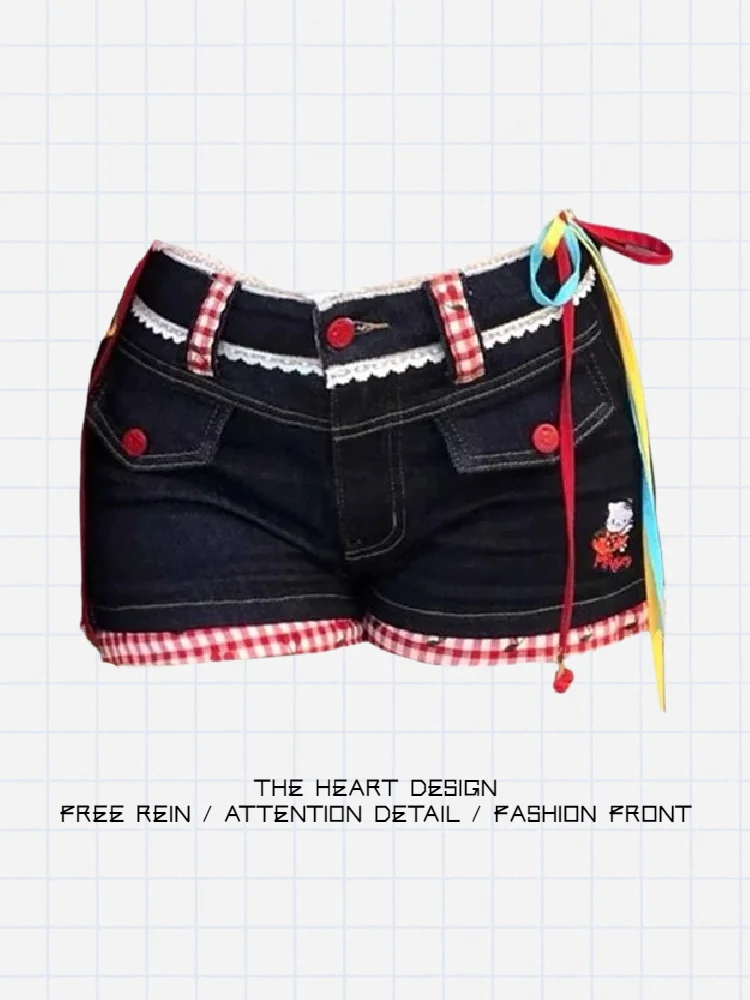 

Джинсовые брюки с высокой талией и вышитой кружевной отделкой, женские летние облегающие шорты с пряным дизайном, модные широкие джинсы