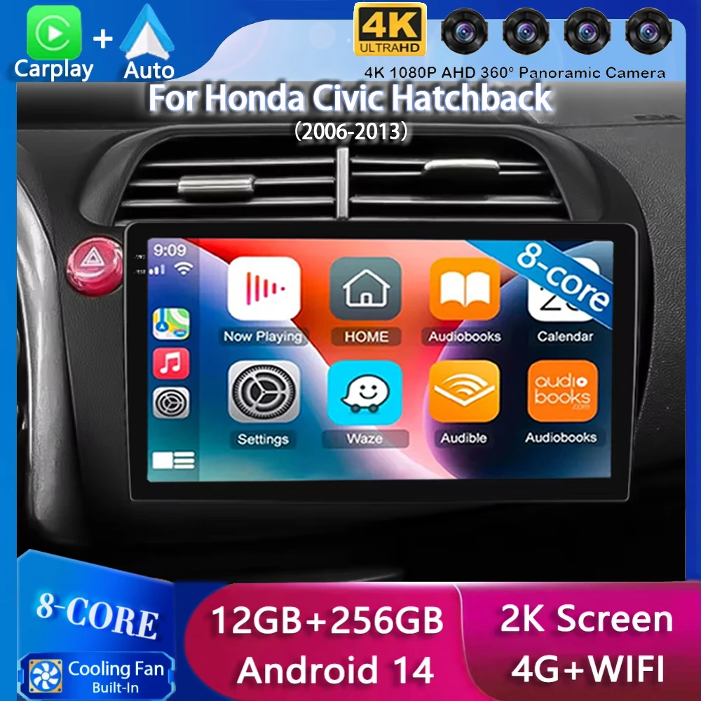 

Android 14 WIFI + 4G Carplay автомобильное радио для Honda Civic Hatchback 2006, 2007, 2008, 2009, 2010, 2011, мультимедийный видеоплеер, GPS, стерео