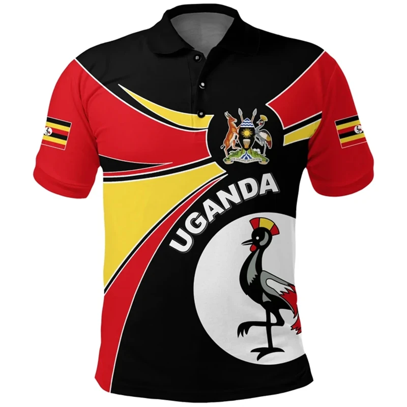 Uganda Flag Map 3D Print Polo Shirts For Men Africa Country Dashiki Clothing National Emblem T-shirt Short Sleeve Male Tees Tops