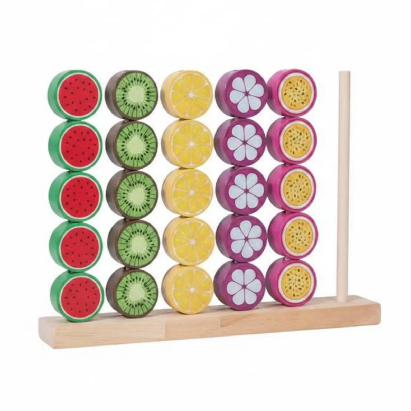 Wooden Fruit Stacking Game Hand-Eye Coordination Fruit Bead Stacking Toy Early Learning Color Matching Column Toy for Preschool