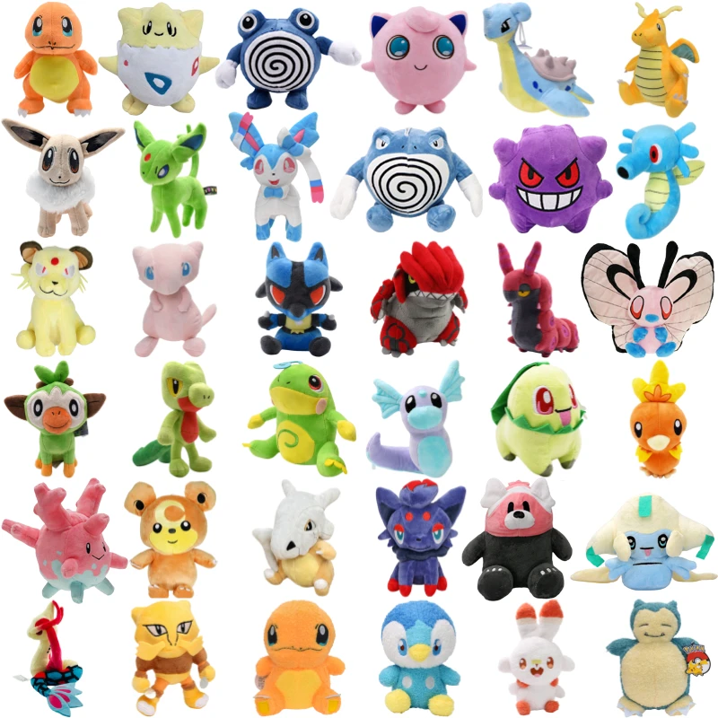 Pokemon Plush Toys Poliwhirl Lucario Sylveon Butterfree Gengar Cubone Zorua Soft Stuffed Animals Dragonite Jirachi Peluche Dolls