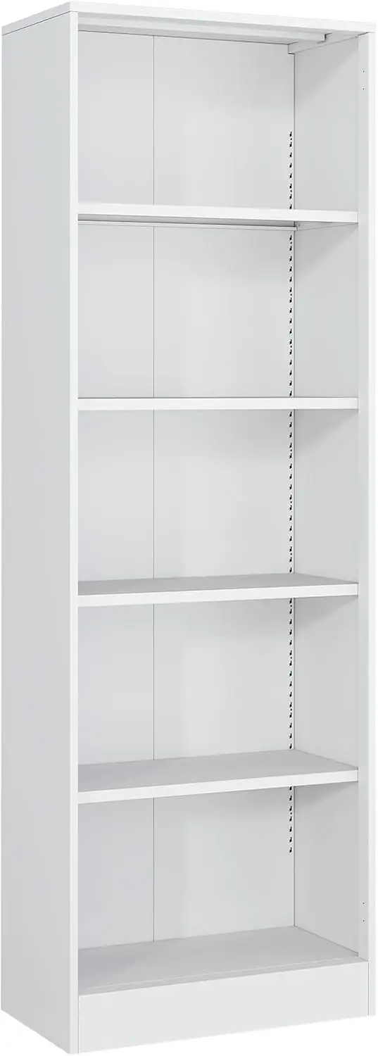 

Metal White Bookshelf, Tall Bookcase With Adjustable Storage Shelves, 5-Tier Book Shelf Open Bookcase Book Storage For Library,