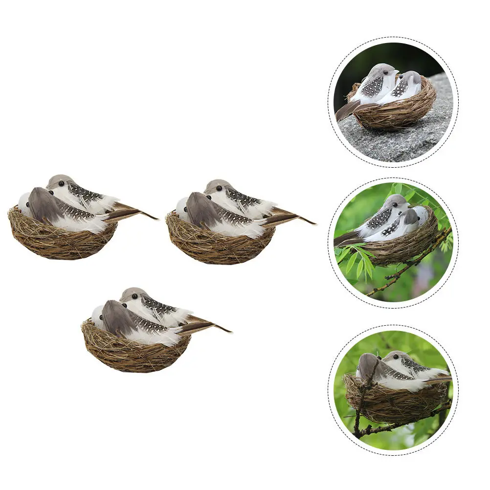 

3Sets Artificial Birds Stylish Indoor Outdoor Garden Easter Decoration with Realistic Coffee