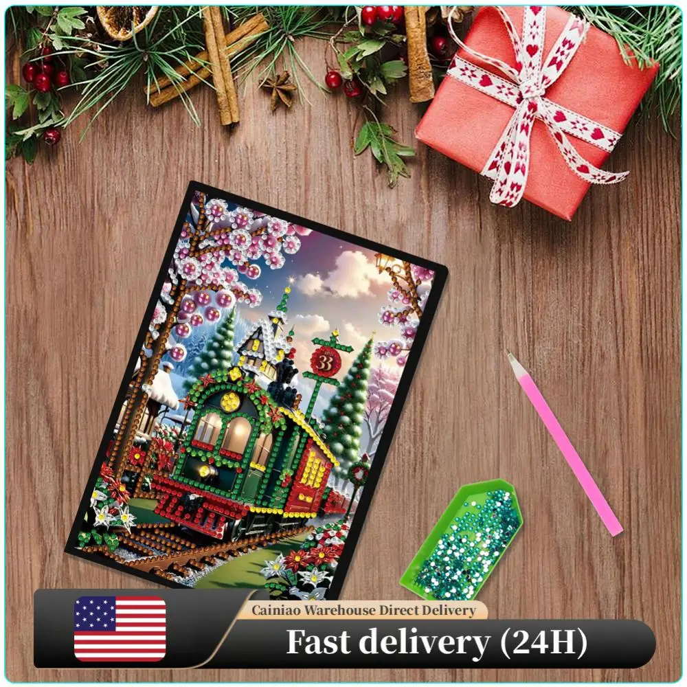 

Christmas Train A5 Size Diamond Painting Notebook Set with 4Pcs Bookmark Gift