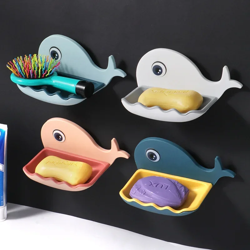 

1/2pcs Soap Dishes Holder Whale Shape Cute Soapbox Suction Cup Drainage Basket for Bathroom/Kitchen Organizer Box Accessories