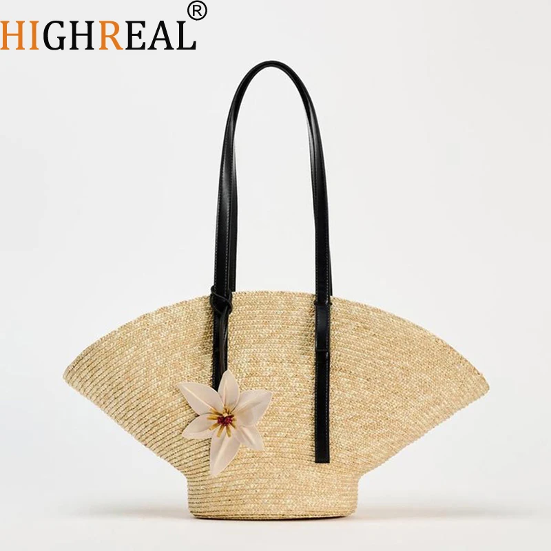 

Straw Woven Handbags For Women Handmade Travel Seaside Beach Bag Summer New Handle Bucket Bag Shopping Tote Bag Basket Bolsa