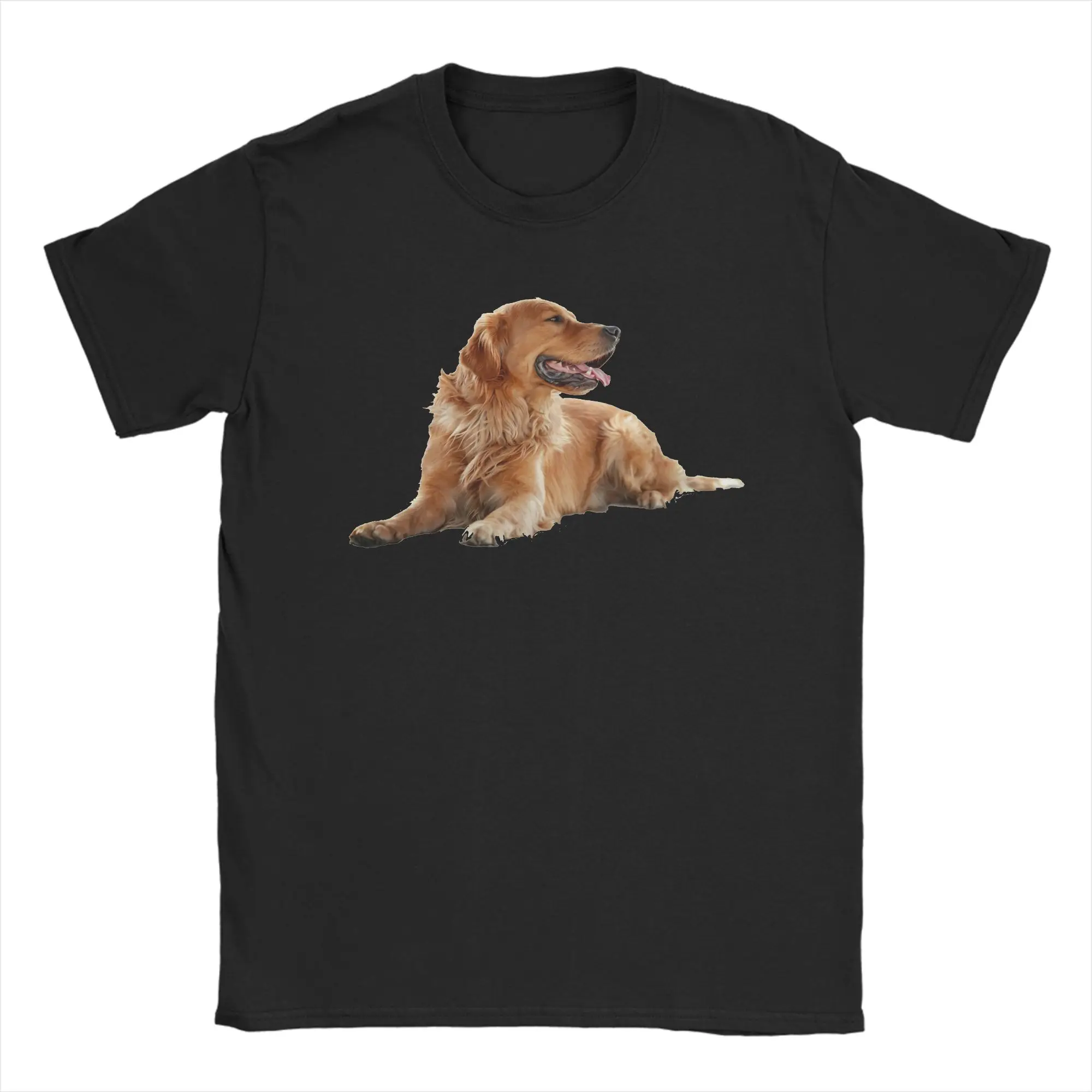 Golden Retriever Panting Tongue‑out Resting Pose T-Shirt T Shirts Short Sleeve Streetwear Tshirt Summer Cotton Plus Size Tees
