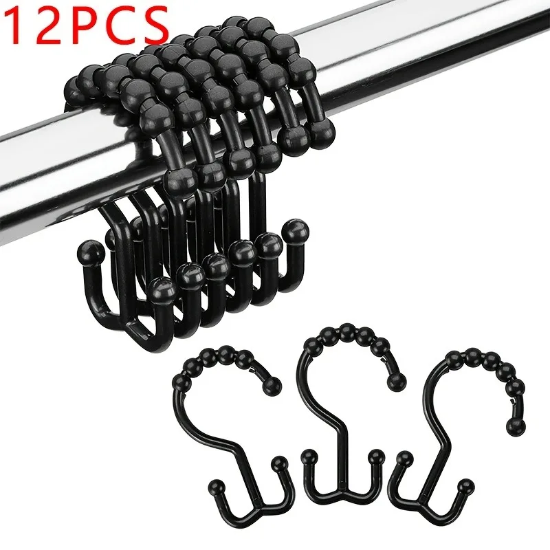 12pcs Shower Curtain Hooks | Double Glide Rings with Rolling Beads for Easy Movement on Bathroom Shower Rods