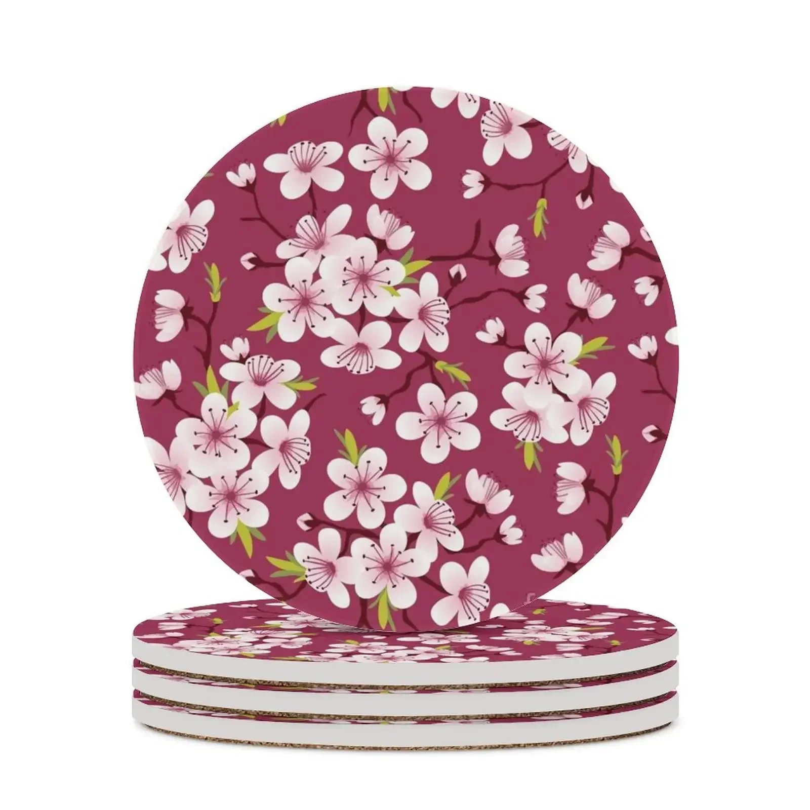 

Cherry Blossoms Flower Round Ceramic Stone Coaster with Cork Base for Table,Absorbent Coasters for Drinks Pack of 1, Best Gift