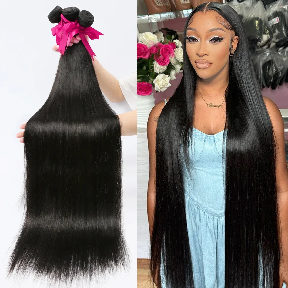 

30 Inch Long Indian Raw Virgin Bone Straight Human Hair Bundles 1/3/4 Bundles Deal Natural Black Color Weave Bundles Extensions