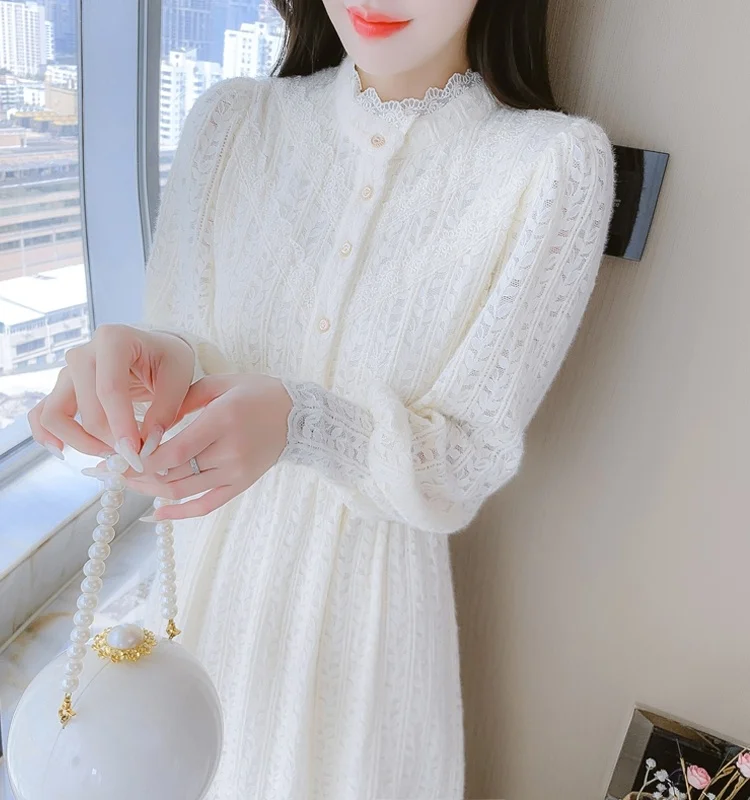 

Женское осенне-зимнее пальто Timo Hong Kong с флисовой подкладкой и кружевной отделкой, длинное, макси, в стиле Gentle Wind