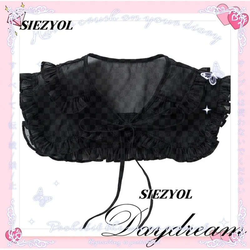 Japanese Style Soft Girl Korean Version Lolita Lace Small Shawl Sweet Girl Versatile Solid Color Bow Strap False Collar