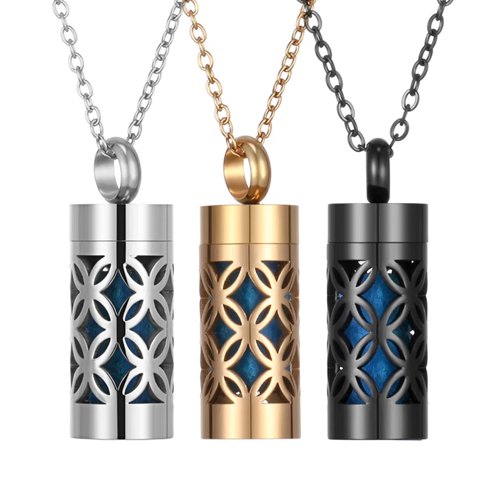 Stainless Steel Aromatherapy Necklace Diffuser Pendant Silver Color Black Golden Perfume Essential Oil Diffuser Locket Necklaces