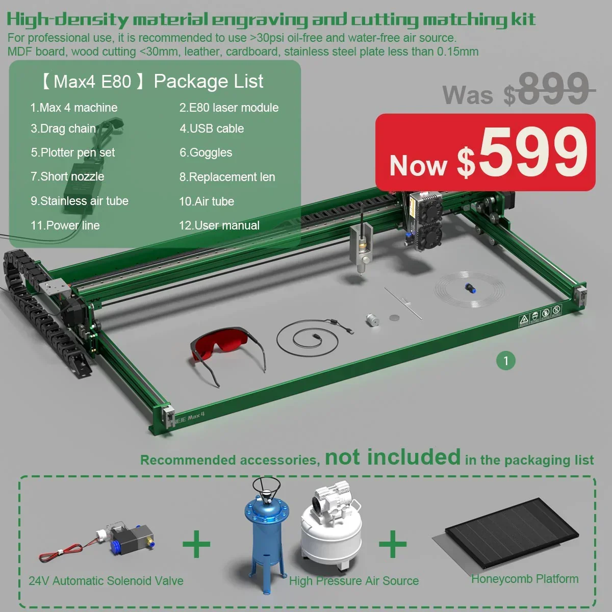 NEJE 4 Max 60W/120W E80 Engraving Cutting Machine 4-Axis Industrial Laser Engarver Cutter High-Efficiency Pulse Energy