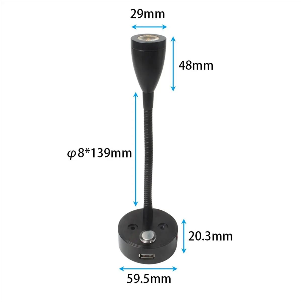 Nices Flexible Gooseneck USB RV Reading Light DC10-30V 3W 3-Tone LED Interior Lights for Campers RV and Boats Silver
