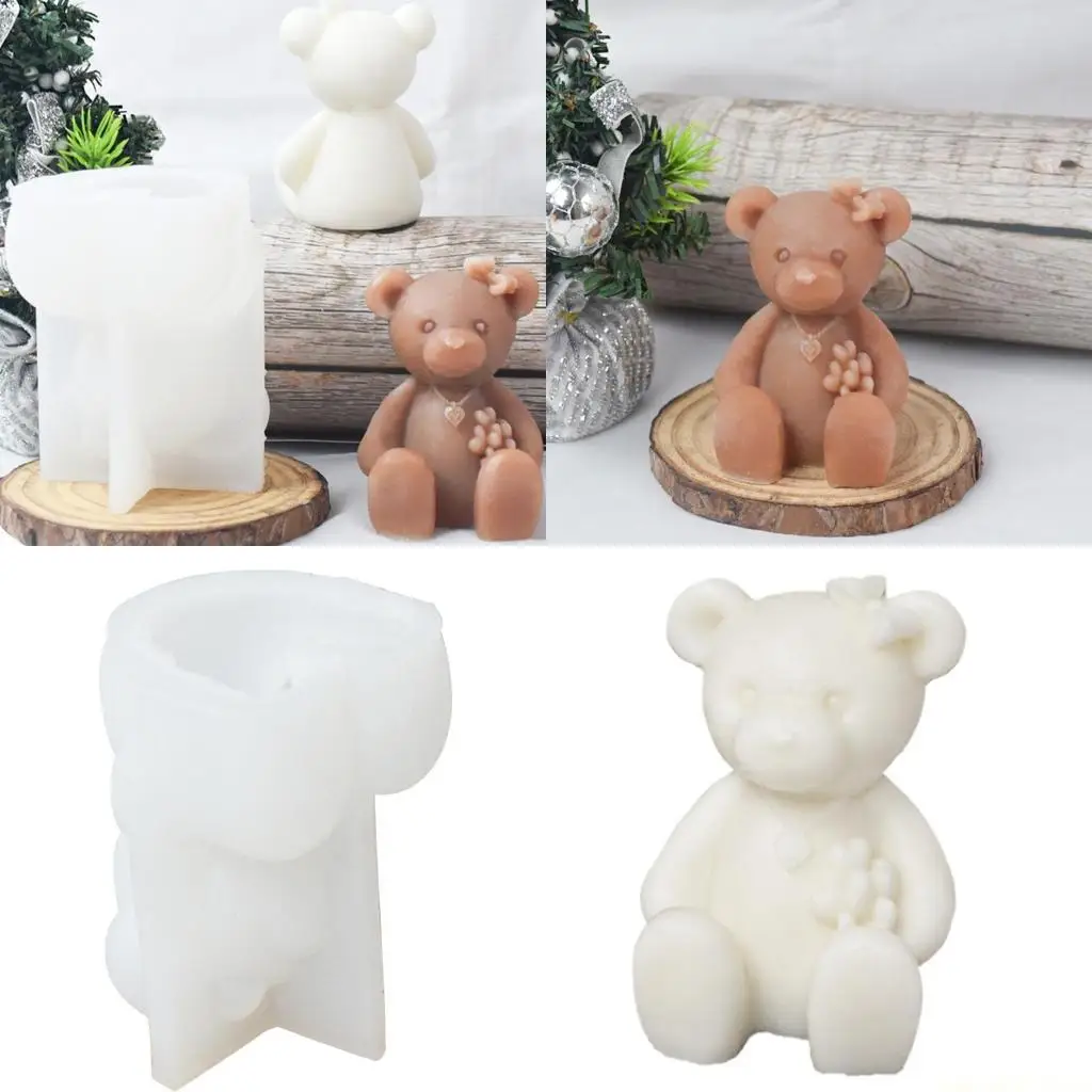 

QX2E Медвежья форма для свечей, силиконовая форма для свечей в форме животных для DIY, свеча, мыло, пластырь