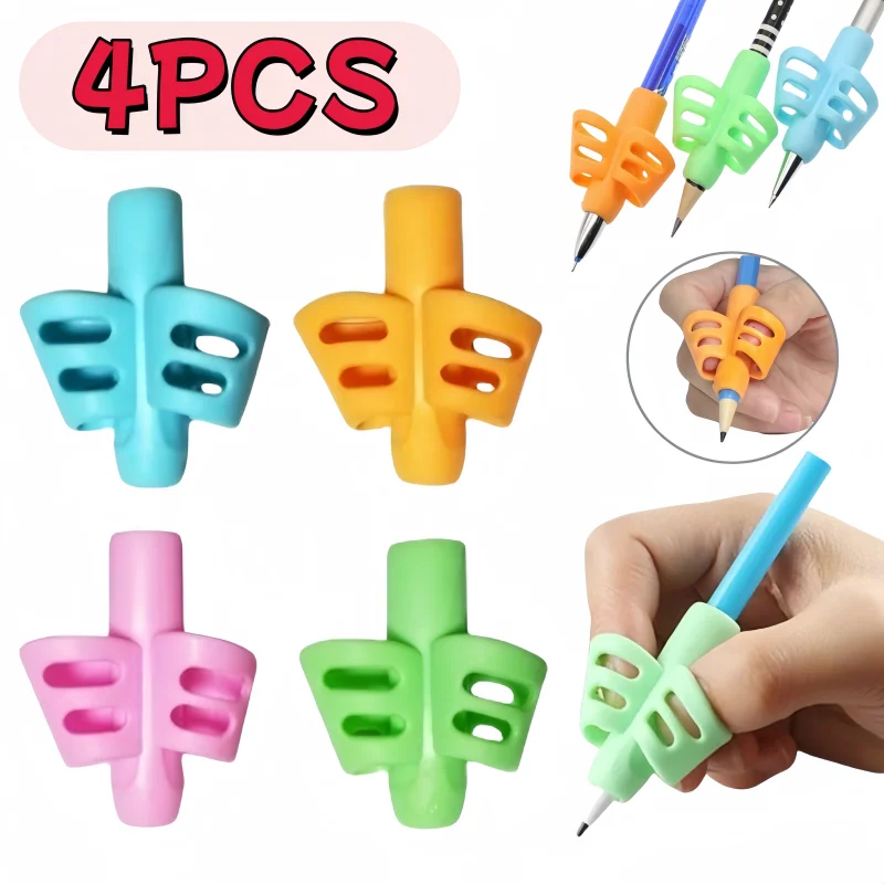 4Pcs of Double Finger Grip Silicone Children's Learning Writing Pen Writing Corrector Pen Clip Children's Learning Supplies Gift