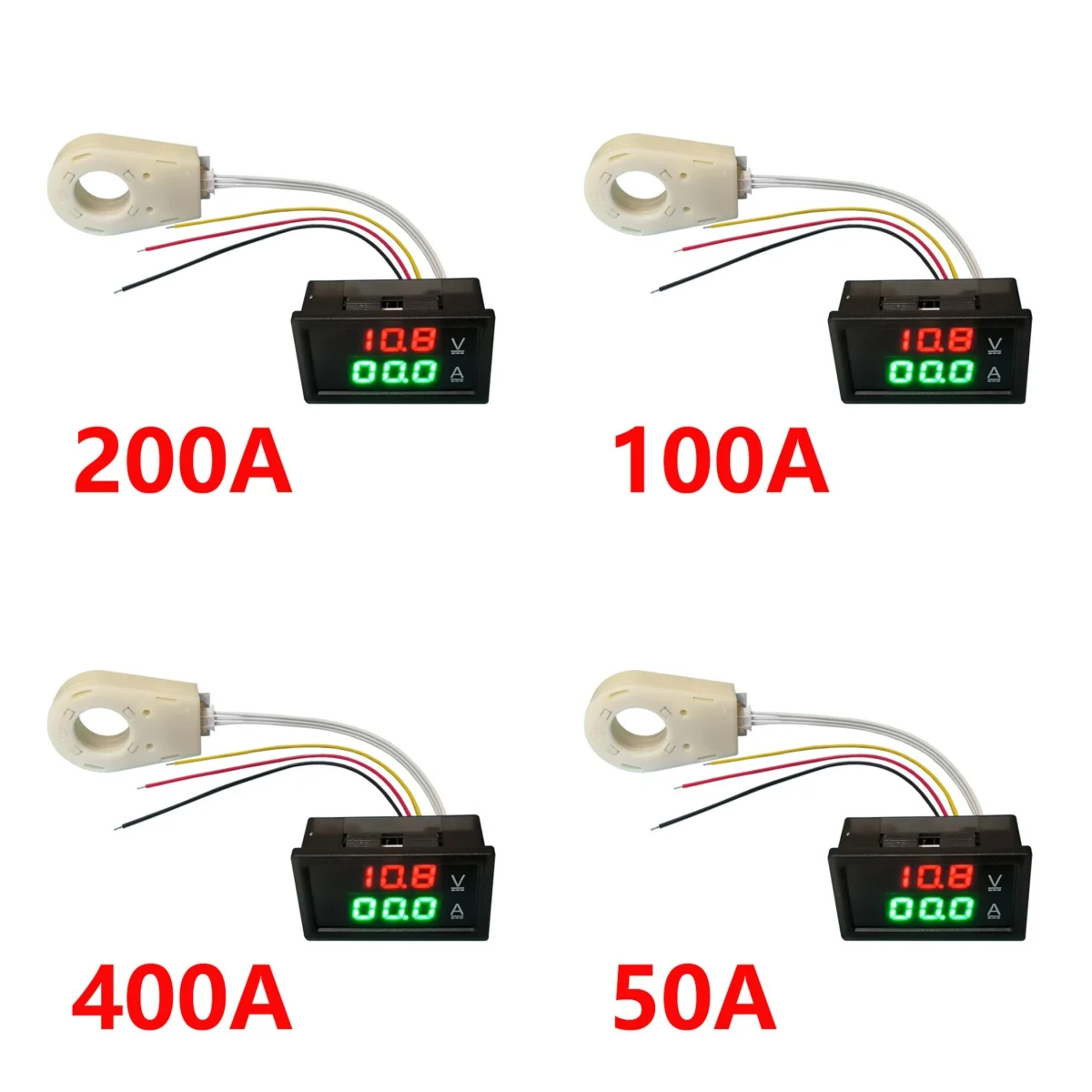 Hall Ammeter Voltmeter DC 0-300V 50A 100A 200A 400A Battery Monitor LED Digital Current Voltage Meter 12V 24V 36V 48V 60V Car
