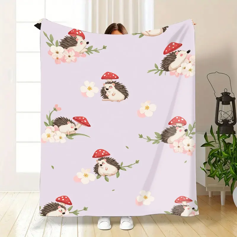 1 قطعة بطانية الفانيلا لطيف القنفذ الفطر الأزهار بطانية لديكور المنزل مريح