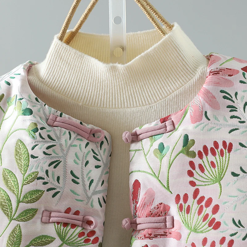 Thiened Cotton Jaet Cappotto lungo da donna stampato Sle retrò con colletto alla coreana Chiusura con cerniera Capispalla vintage caldo