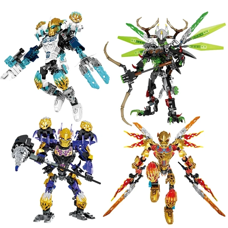 Bloques de construcción de la serie Bionicle para niños, máscara dorada, maestro, Calavera, Guerrero, héroe, fábrica, compatible, Robot, ladrillos,