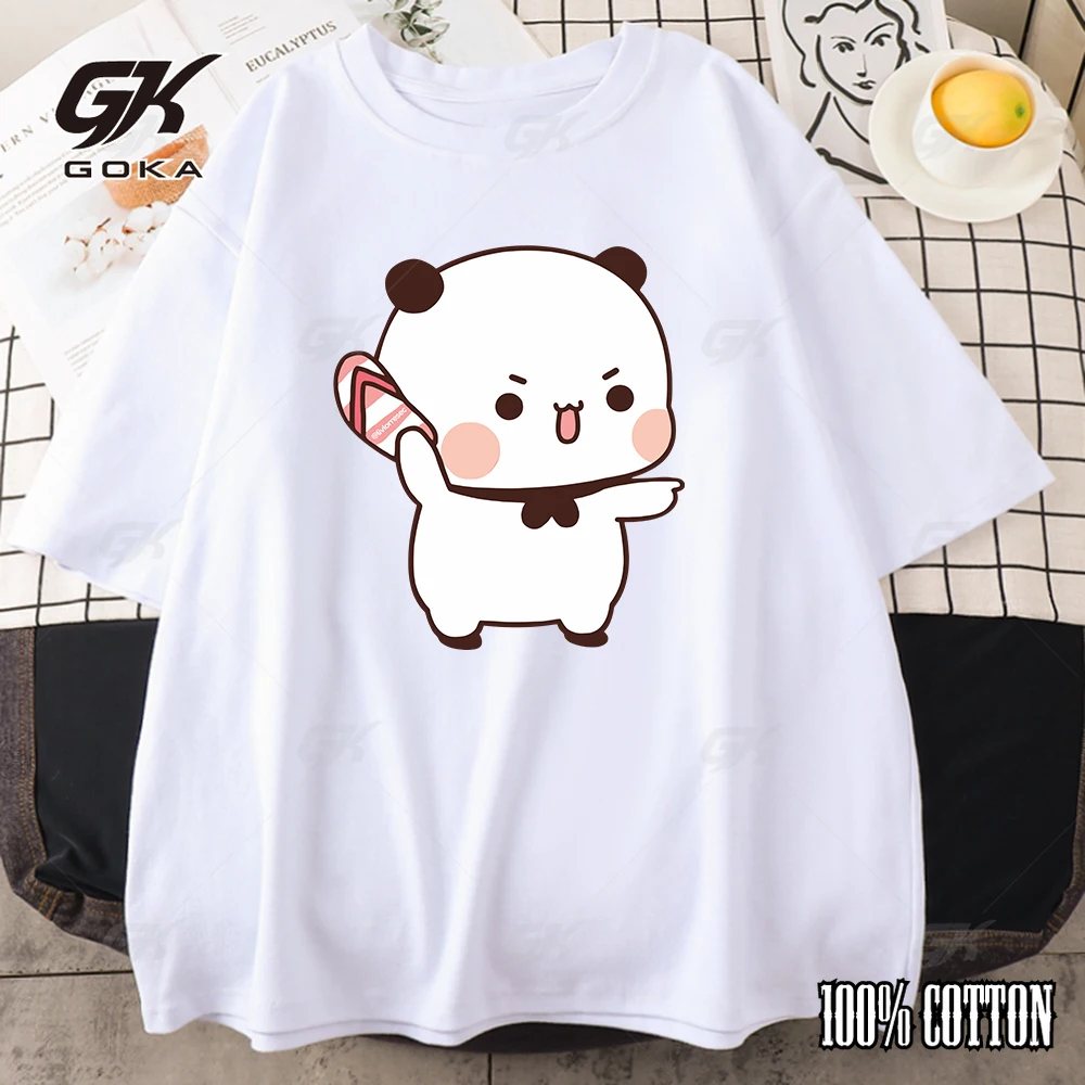 Lovely Bubu Is Throwing Flip-flops At Dudu Since He Teases cute T Shirt Bear Tshirt Kawaii Male Clothes Women Tops Street Shirt