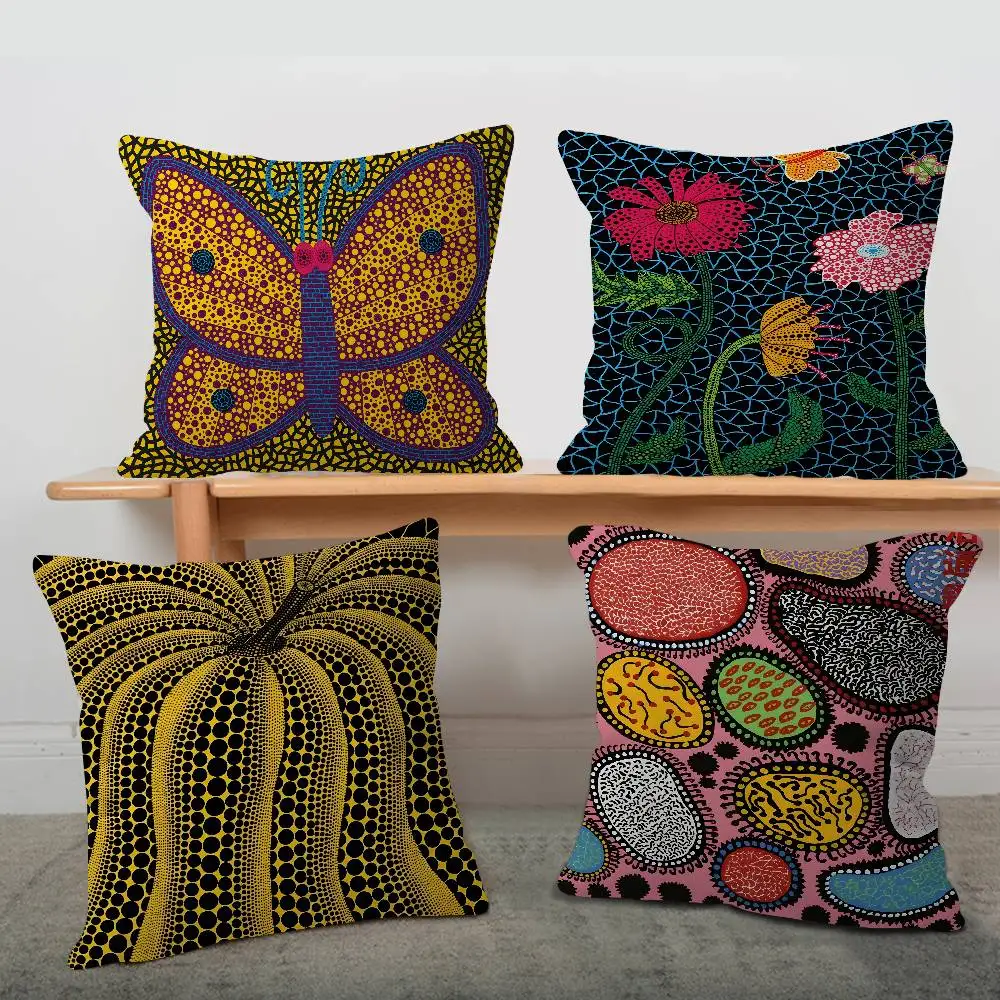k-Kusama y-Yayoi Art Pillow Covers Cartoon Sofa Decorative Home Double-sided Printing Short Plush Cute Cushion Cover