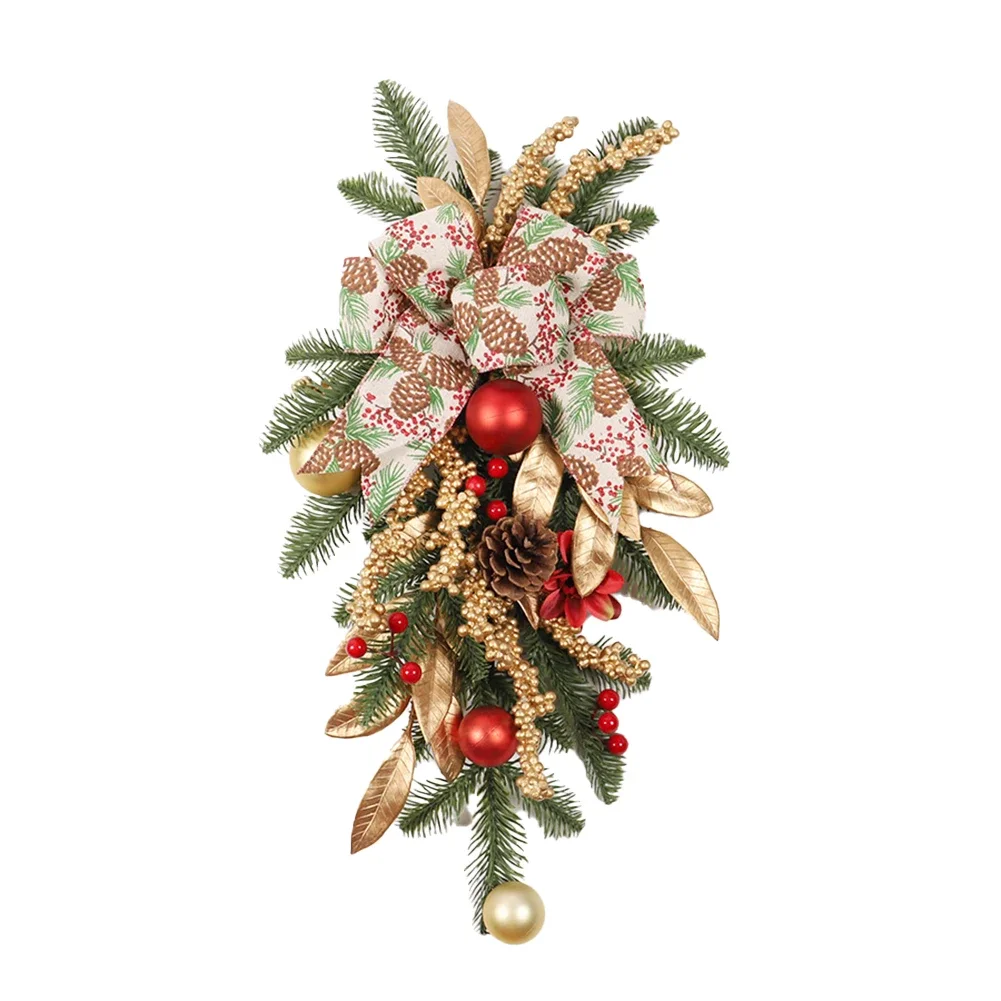 Aesthetic Christmas Stair Decorations Delightful 17 72 Inch Ornament Featuring Bow and Natural Elements for Joyous Feelings