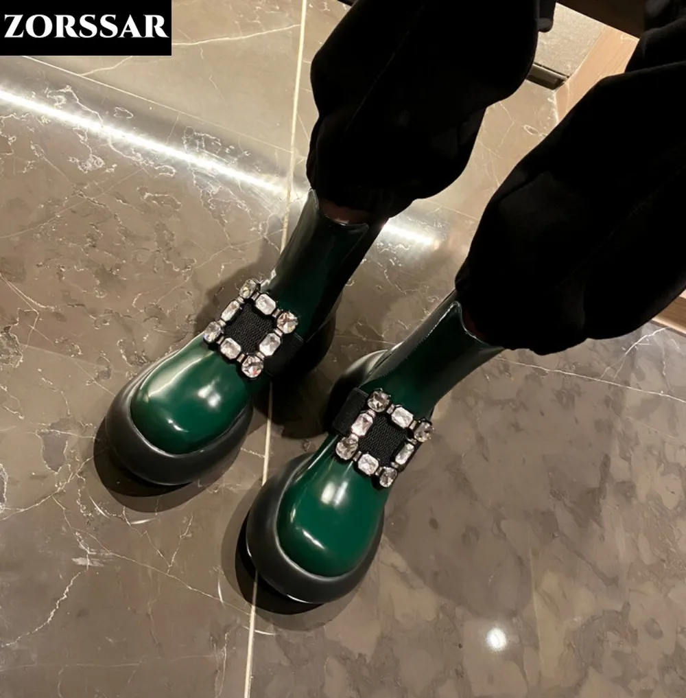 

Chunky Crystal Zipper Chelsea Boots Women Shoes 2024 New Winter Designer Fashion Ankle Boots Snow Punk Goth Gladiator Lady Shoes