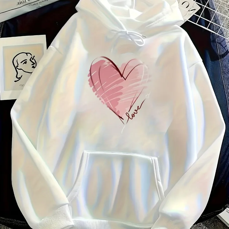 

Модная спортивная удобная повседневная модная свободная теплая толстовка с капюшоном и карманами в форме сердца